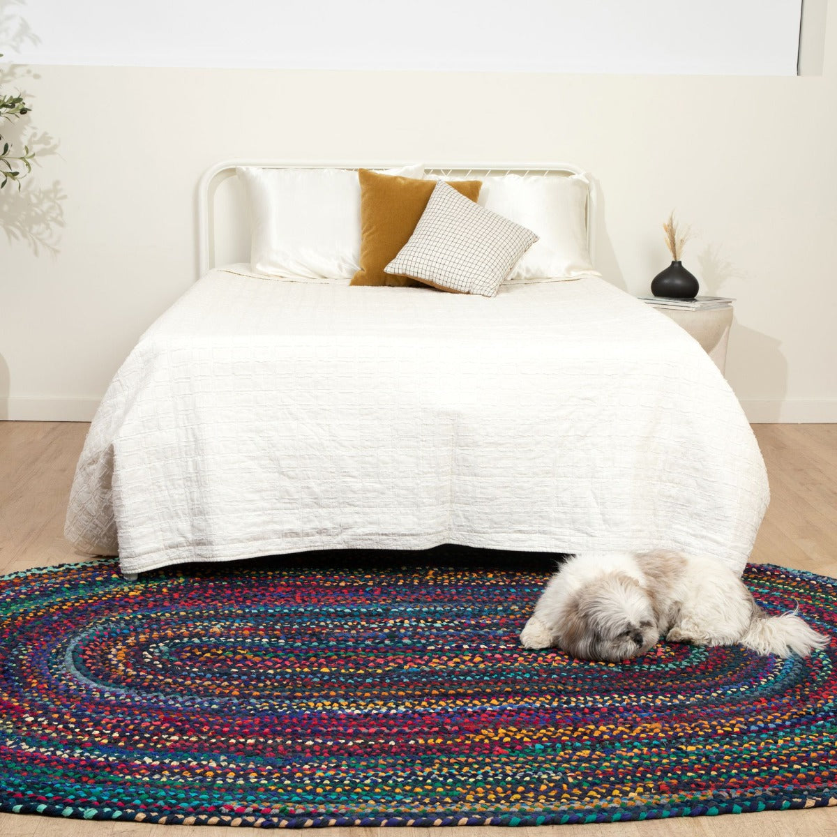 Bohemian Blue Cotton Braided Chindi Rugs Oval