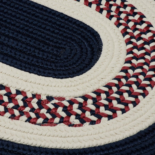 Flowers Bay Patriot Blue Outdoor Braided Oval Rugs