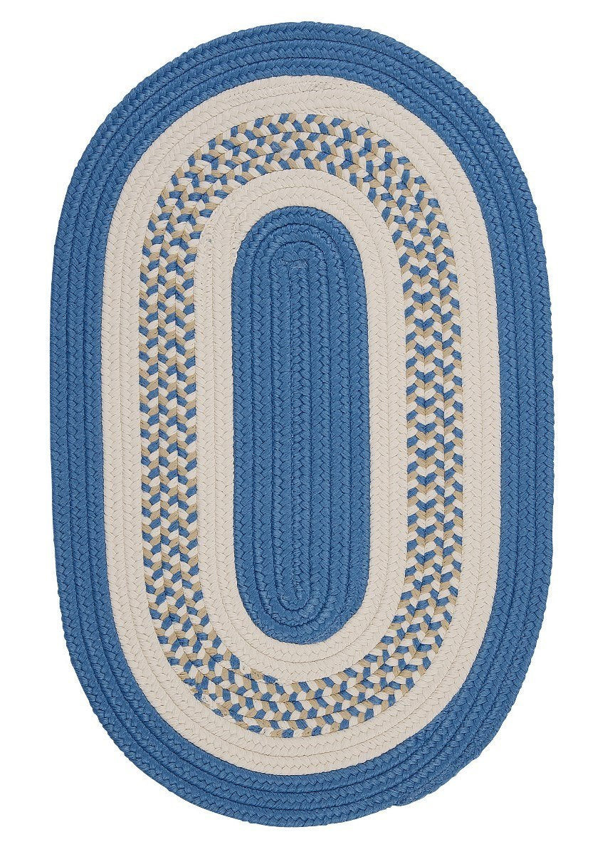 Flowers Bay Blue Outdoor Braided Oval Rugs