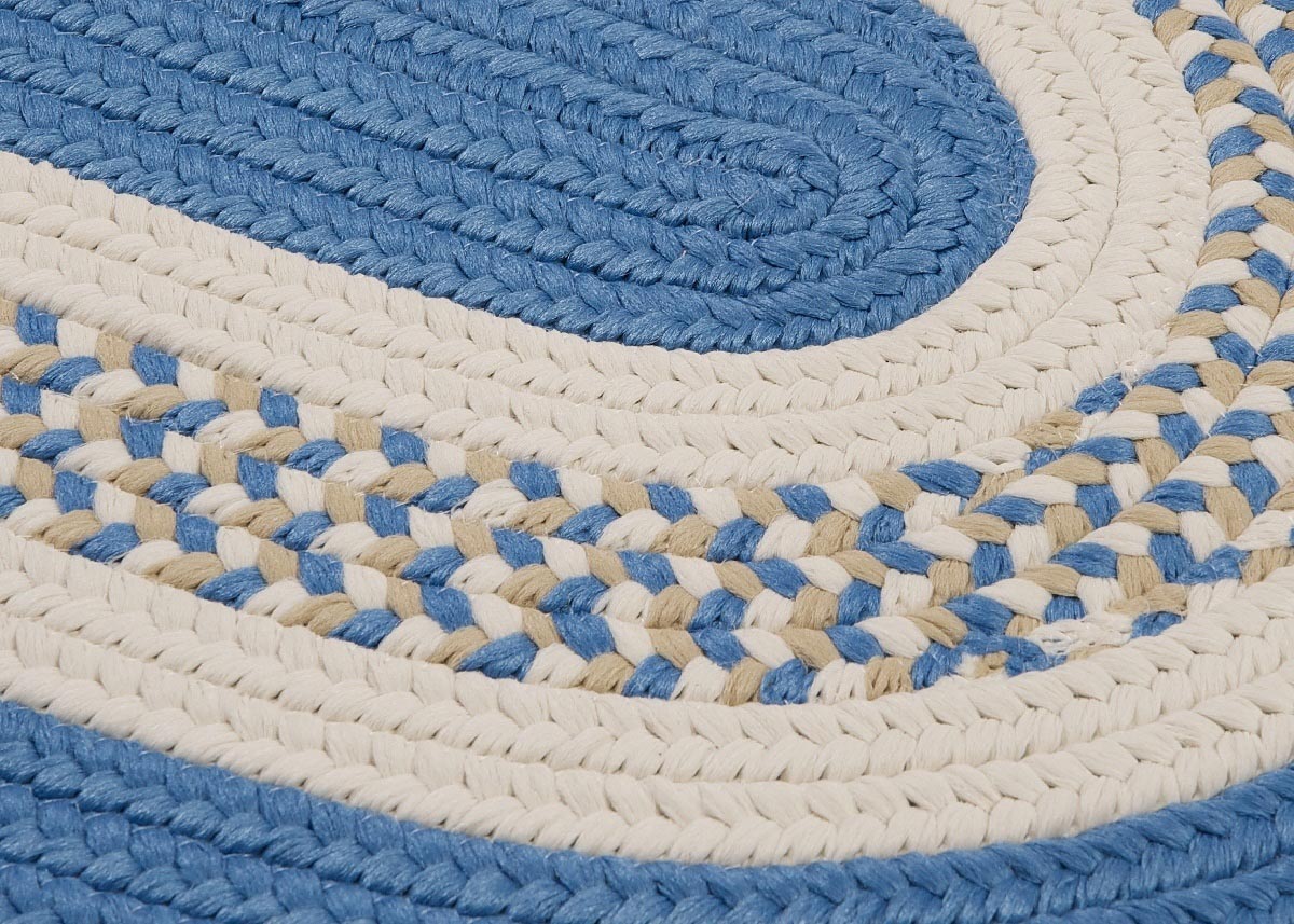 Flowers Bay Blue Outdoor Braided Oval Rugs