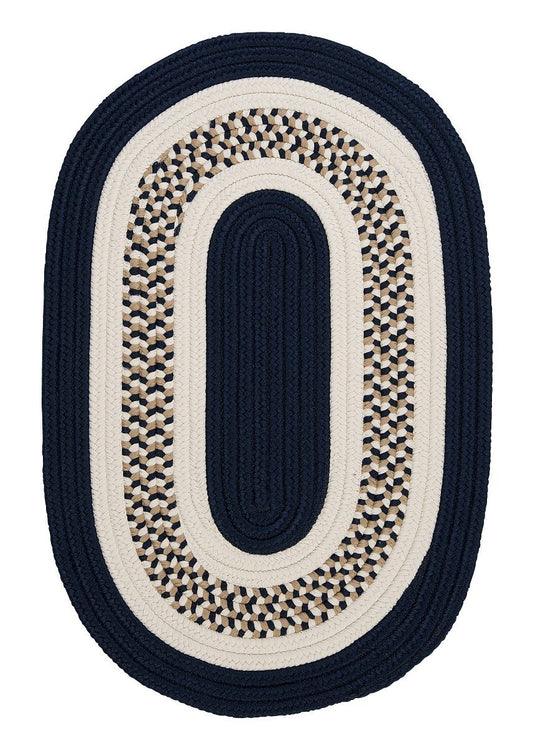 Flowers Bay Navy Outdoor Braided Oval Rugs
