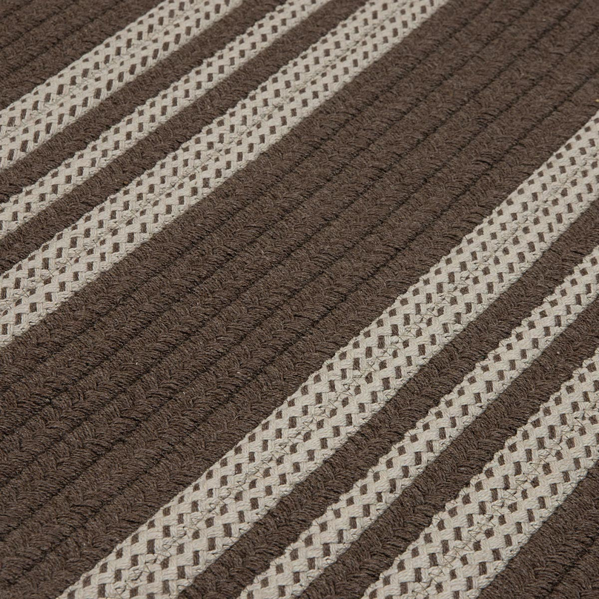 Sunbrella Southport Stripe Mink Outdoor Braided Rectangular Rugs
