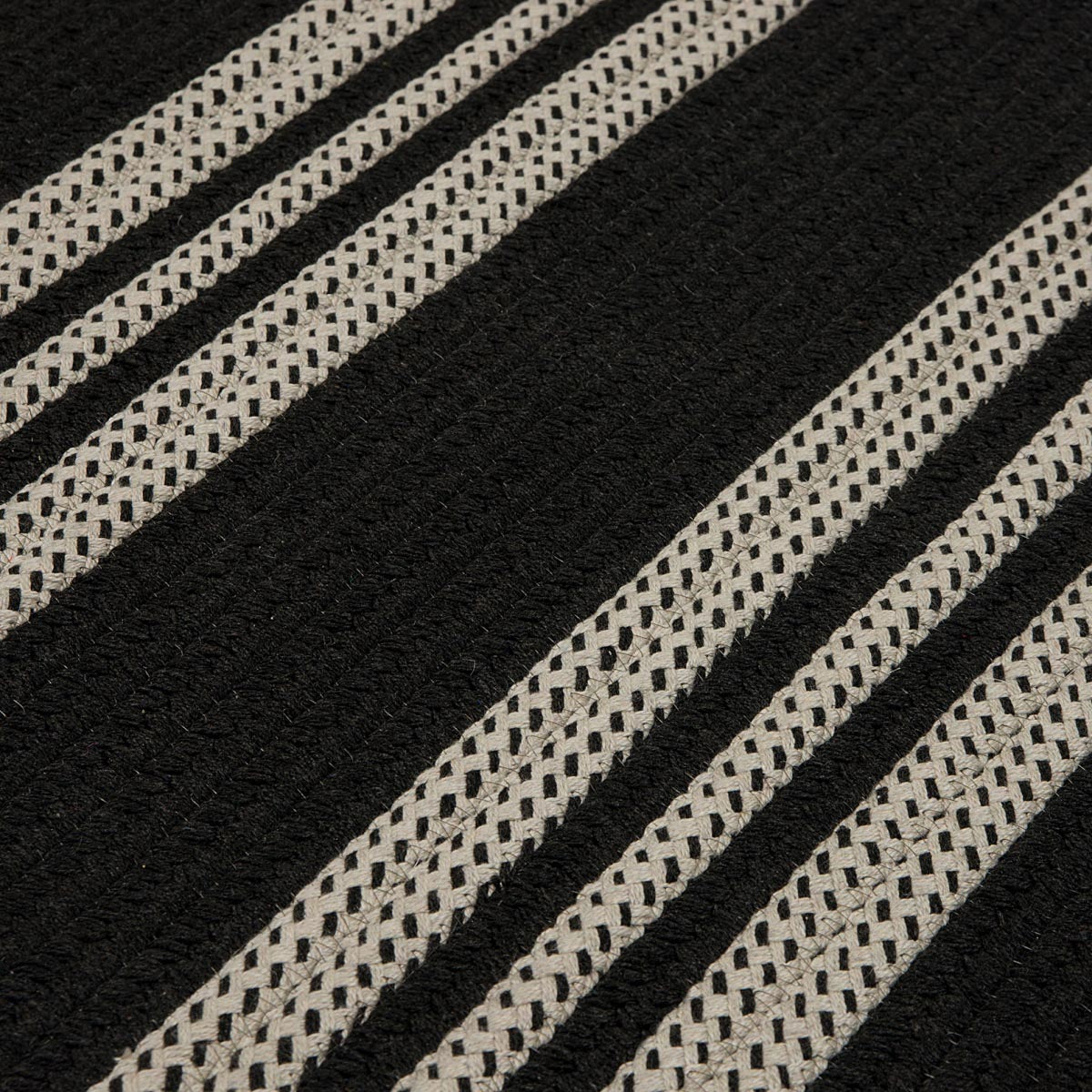 Sunbrella Southport Stripe Black Outdoor Braided Rectangular Rugs