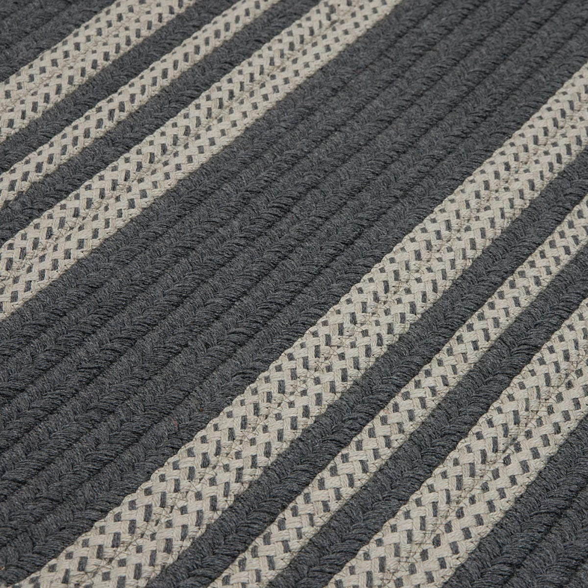 Sunbrella Southport Stripe Granite Outdoor Braided Rectangular Rugs