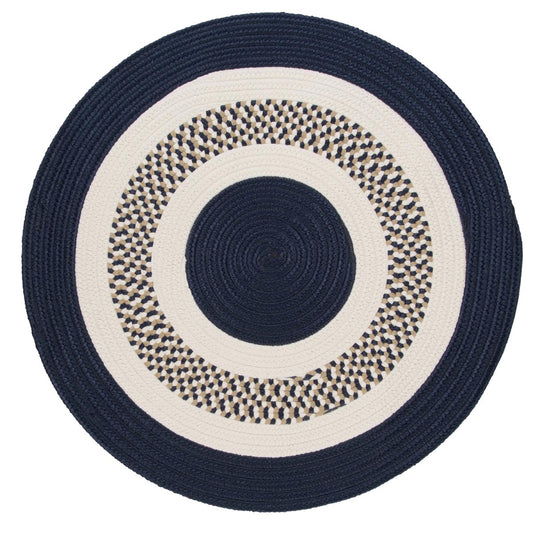Flowers Bay Navy Outdoor Braided Round Rugs