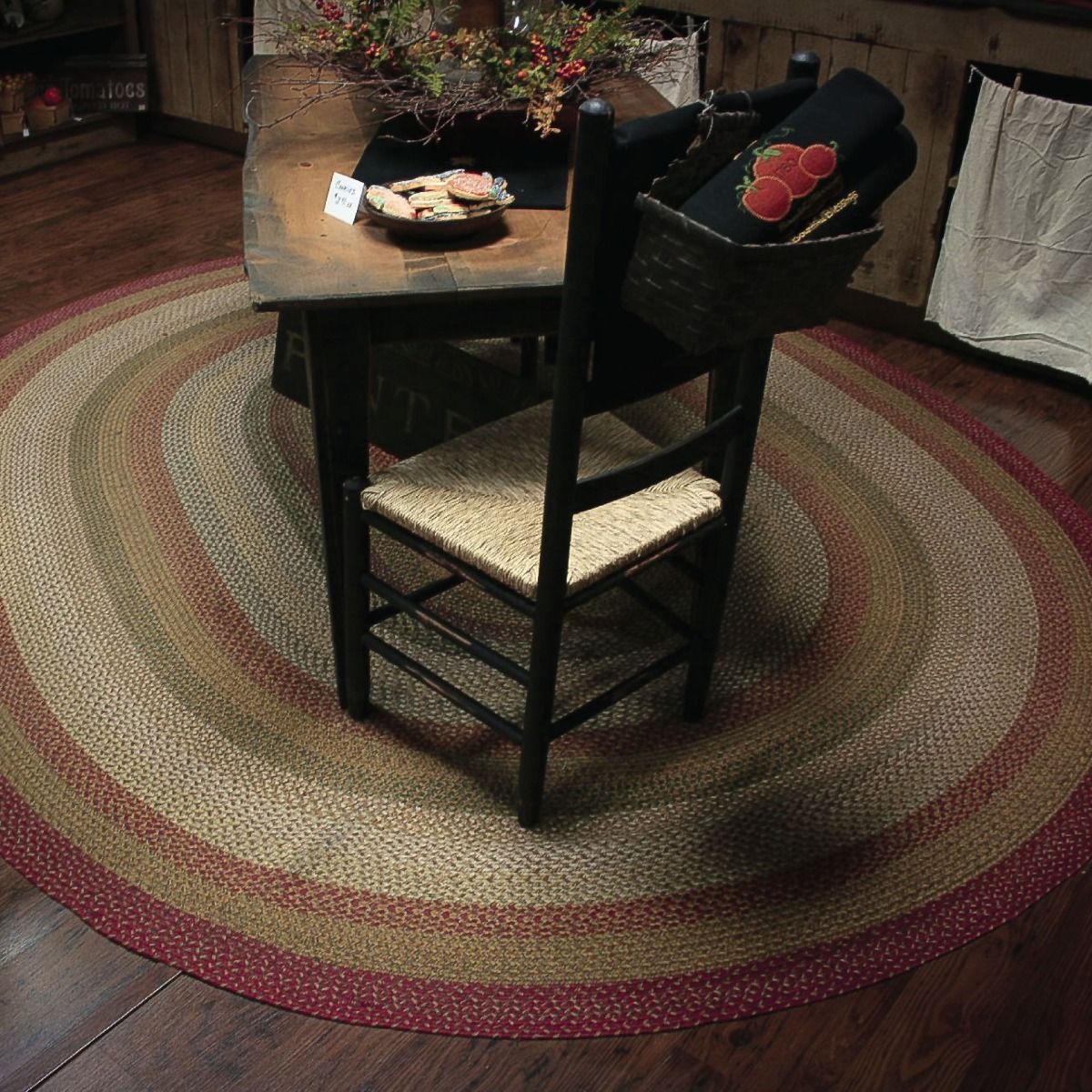 Mustard Seed Red - Green Jute Braided Oval Rugs