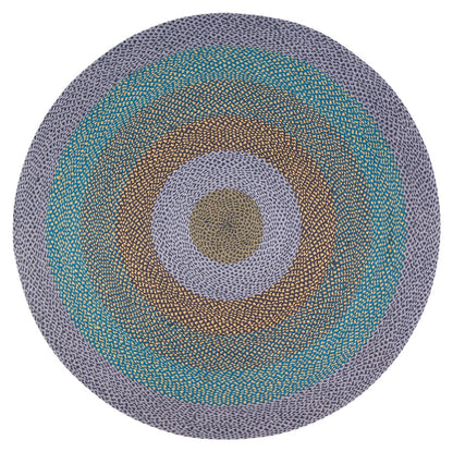 Blue and Yellow Blend Round Jute Braided Rug