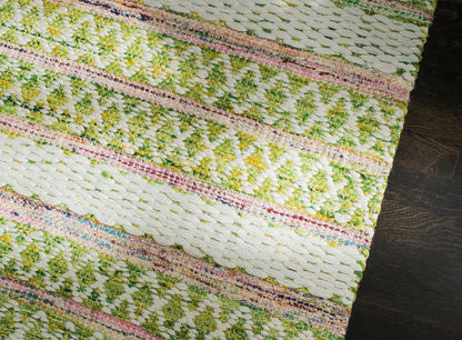 Saranya Hand-Loomed Green and Pink Rectangular Ultra Durable Braided Rug